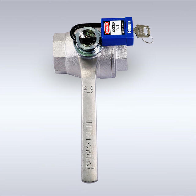 TSS-124型 PCW禁油仕様 RoHS2.0対応 キーロック機能付き ロックアウト フルボア相当 ステンレス製ボールバルブ（08A～50A）