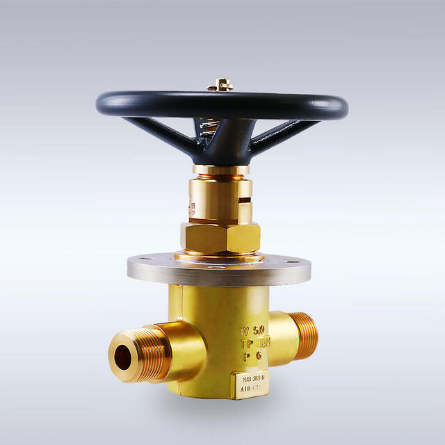 G-115-R型 一般高圧ガス配管用 パネルフランジ付き 黄銅製バックシートバルブ（ストレート型、15mm）