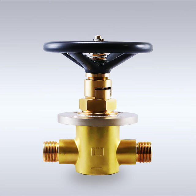 G-115-R型 一般高圧ガス配管用 パネルフランジ付き 黄銅製バックシートバルブ（ストレート型、15mm）